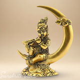 Bal Krishna Seated on Moon Motif | 4.5-Inch Aluminium Metal Decorative Showpiece for Home Temple & Gifting