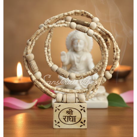 Shri Radha Naam Tulasi Bhaktmal in Double Layer String – Devotional Necklace for Spiritual Chanting and Blessings - Retail Maharaj