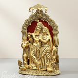 Metal Radha Krishna with Cow Idol | 33 cm Ornate Decorative Showpiece for Puja Room, Home & Office
