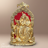 Metal Radha Krishna with Cow Idol | 33 cm Ornate Decorative Showpiece for Puja Room, Home & Office