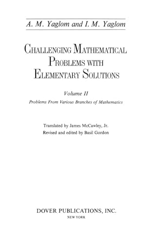 Challenging Mathematical Problems with Elementary Solutions, Vol. II (Dover Books on Mathematics) - Retail Maharaj