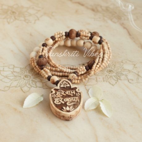Original Tulsi Panch Mala Hare Rama Hare Krishna Bhaktmal Locket Mala – Sacred Necklace for Devotional Chanting - Retail Maharaj
