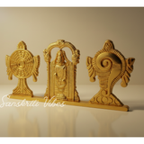 Tirupati Balaji Shankh Chakra Symbol Stand with Balaji Statue | Gold-Plated Antique Decorative Metal Idol for Car Dashboard, Home Temple & Office Table