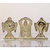 Tirupati Balaji Shankh Chakra Symbol Stand with Balaji Statue | Gold-Plated Antique Decorative Metal Idol for Car Dashboard, Home Temple & Office Table
