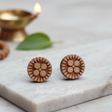 Beautifully Carved Flower Design Tulsi Studs – 10mm Round Tulsi Earrings for Spiritual & Ethnic Wear - Retail Maharaj