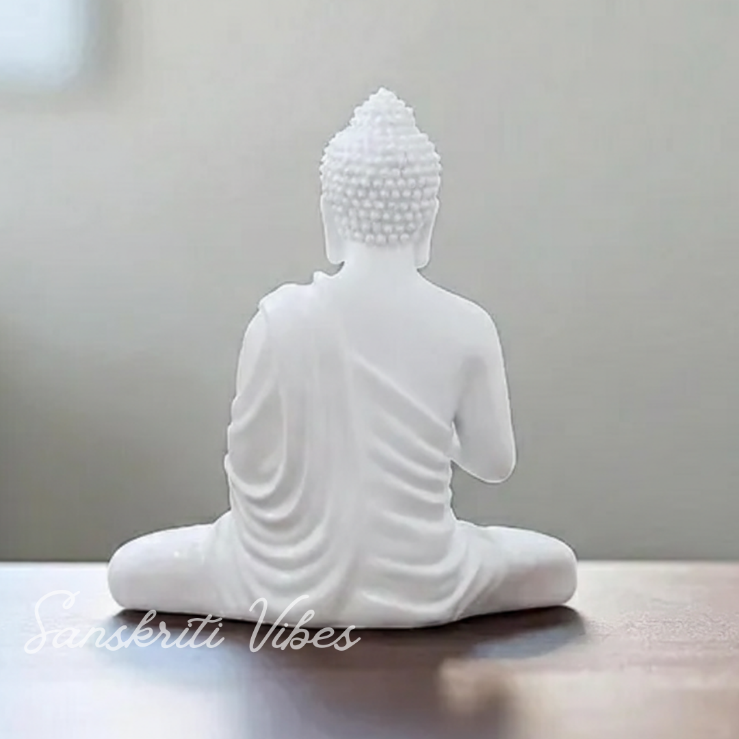 Decorative Buddha Meditation Pose Statue, White Ceramic, 35 cm Height - Retail Maharaj