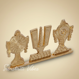 Tirupati Balaji Shankh Chakra Namah Symbol Stand | Gold-Plated Antique Decorative Idol for Car Dashboard & Home Temple