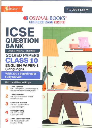 Oswaal ICSE Question Bank Solved Papers Class 10 English Paper 1 Language (For 2025 Exam) - Retail Maharaj
