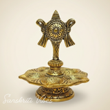 Tirupati Balaji Panch Mukhi Diya with Chakra Stand | Gold-Plated 5 Batti Metal Diya for Home & Office Pooja Room Decoration