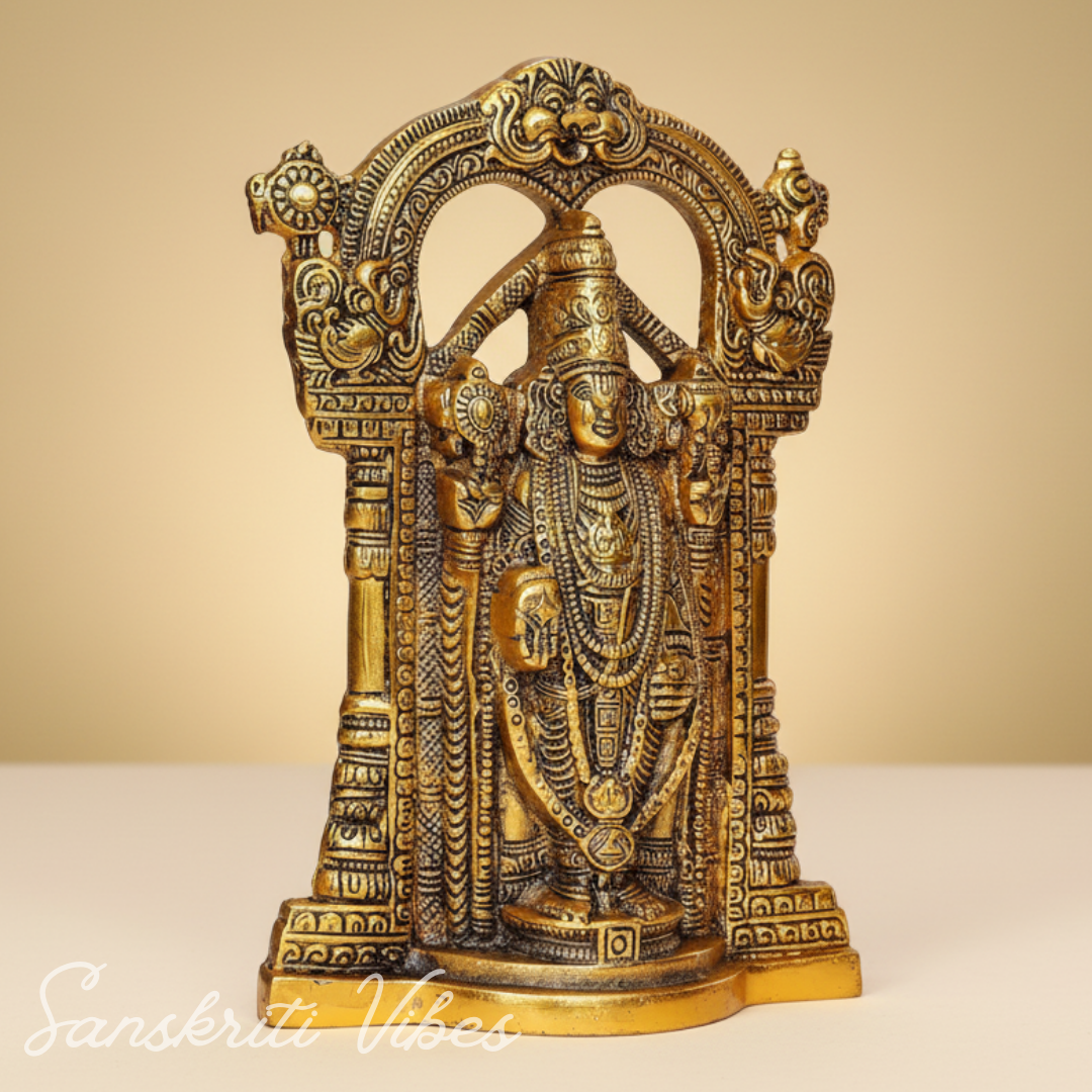Tirupati Balaji Metal Statue | Sri Venkateswara Murti | Glossy Gold-Plated Aluminium Idol for Home Temple & Office Decoration
