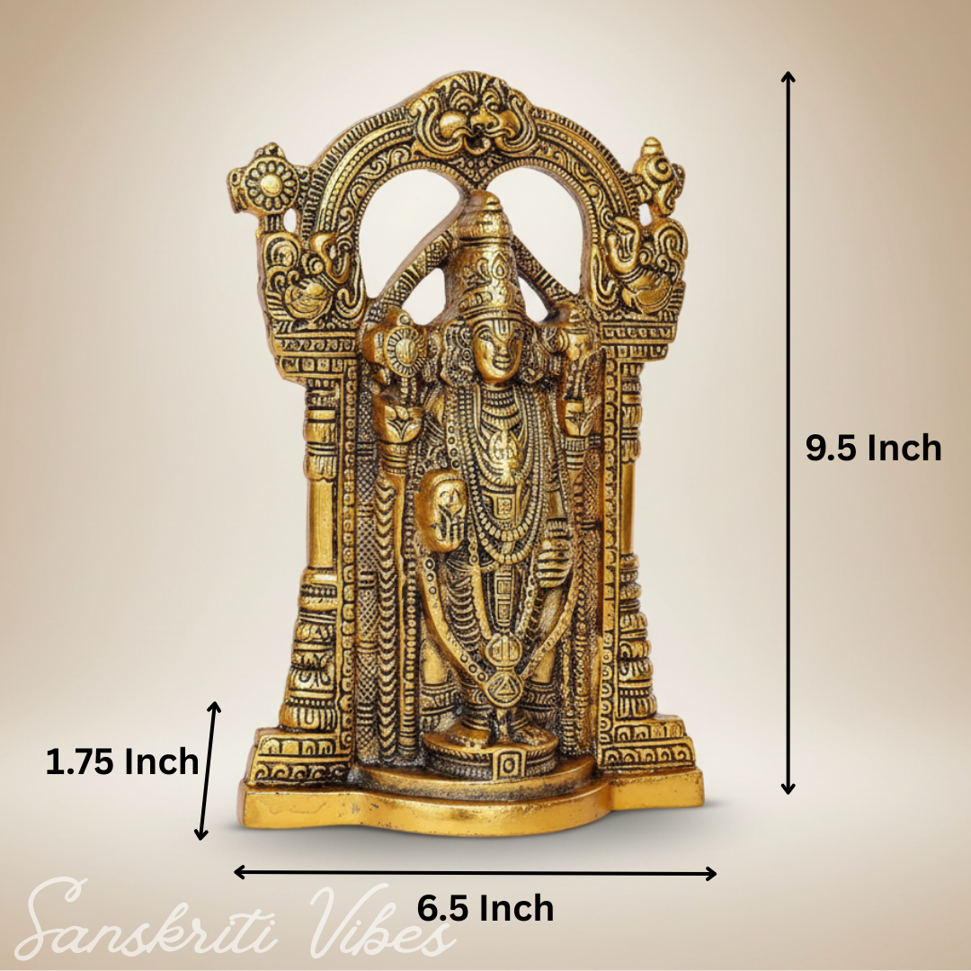 Tirupati Balaji Metal Statue | Sri Venkateswara Murti | Glossy Gold-Plated Aluminium Idol for Home Temple & Office Decoration