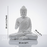Decorative Buddha Meditation Pose Statue, White Ceramic, 35 cm Height - Retail Maharaj