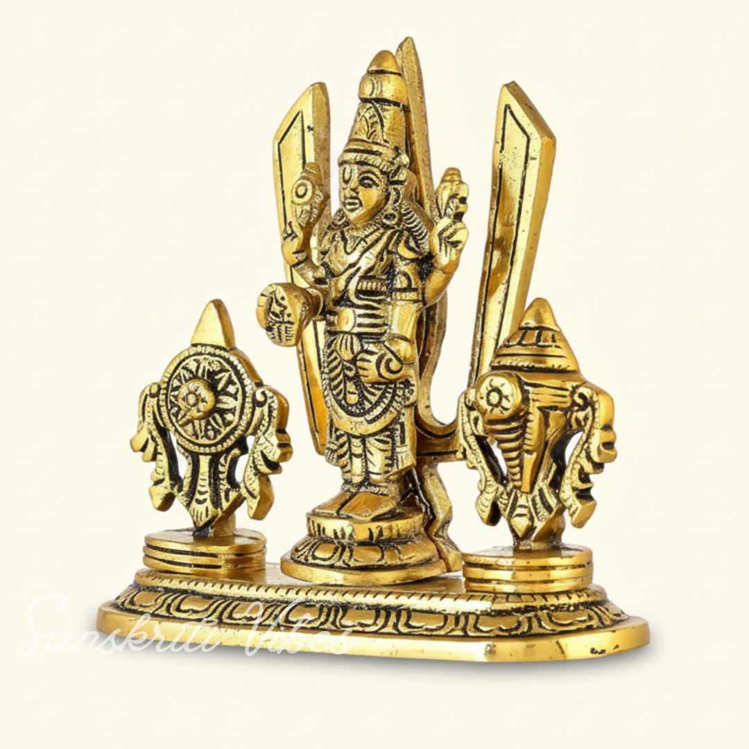 Tirupati Balaji Venkateswara Swami Idol with Shankh Chakra Tilak Namah | Gold-Plated Antique Decorative Statue for Home Temple & Office