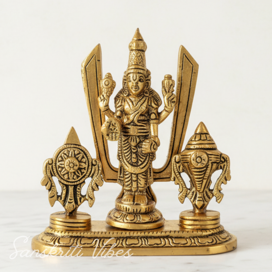 Tirupati Balaji Venkateswara Swami Idol with Shankh Chakra Tilak Namah | Gold-Plated Antique Decorative Statue for Home Temple & Office
