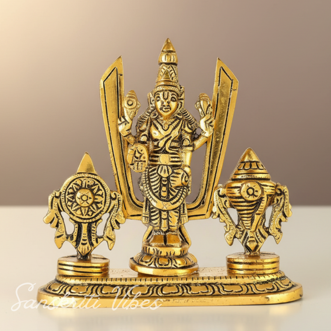 Tirupati Balaji Venkateswara Swami Idol with Shankh Chakra Tilak Namah | Gold-Plated Antique Decorative Statue for Home Temple & Office
