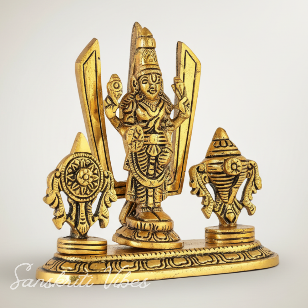 Tirupati Balaji Venkateswara Swami Idol with Shankh Chakra Tilak Namah | Gold-Plated Antique Decorative Statue for Home Temple & Office