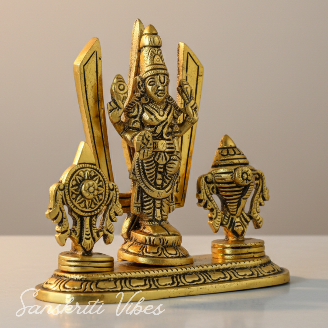 Tirupati Balaji Venkateswara Swami Idol with Shankh Chakra Tilak Namah | Gold-Plated Antique Decorative Statue for Home Temple & Office