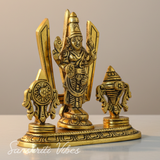 Tirupati Balaji Venkateswara Swami Idol with Shankh Chakra Tilak Namah | Gold-Plated Antique Decorative Statue for Home Temple & Office