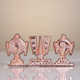 Tirupati Balaji Shankh Chakra Tilak Symbol Stand | Copper-Plated Decorative Idol for Car Dashboard & Home Temple