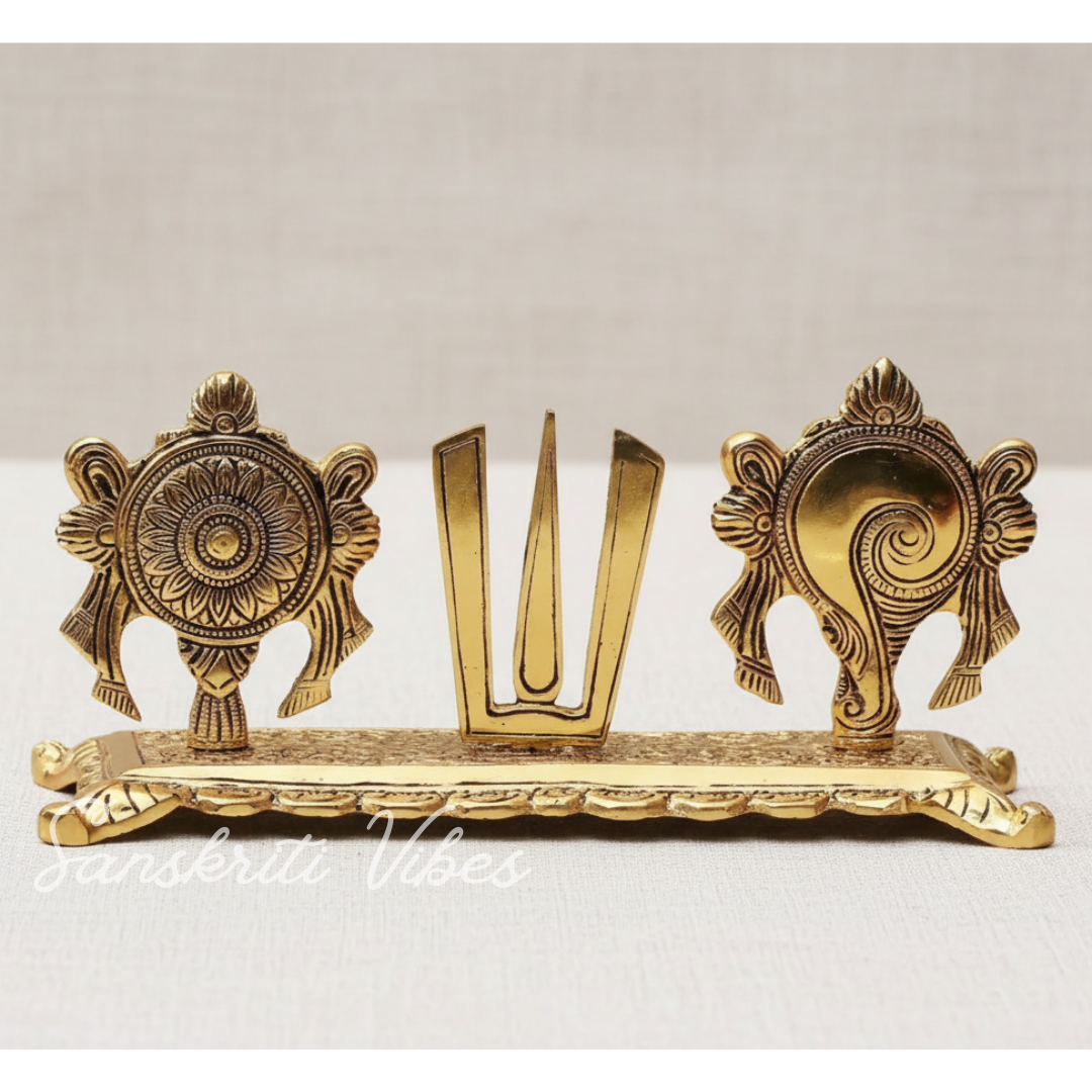 Tirupati Balaji Yantra with Shankh Chakra Tilak Namah | Gold-Plated Antique Metal Symbol for Home & Office Table Decoration