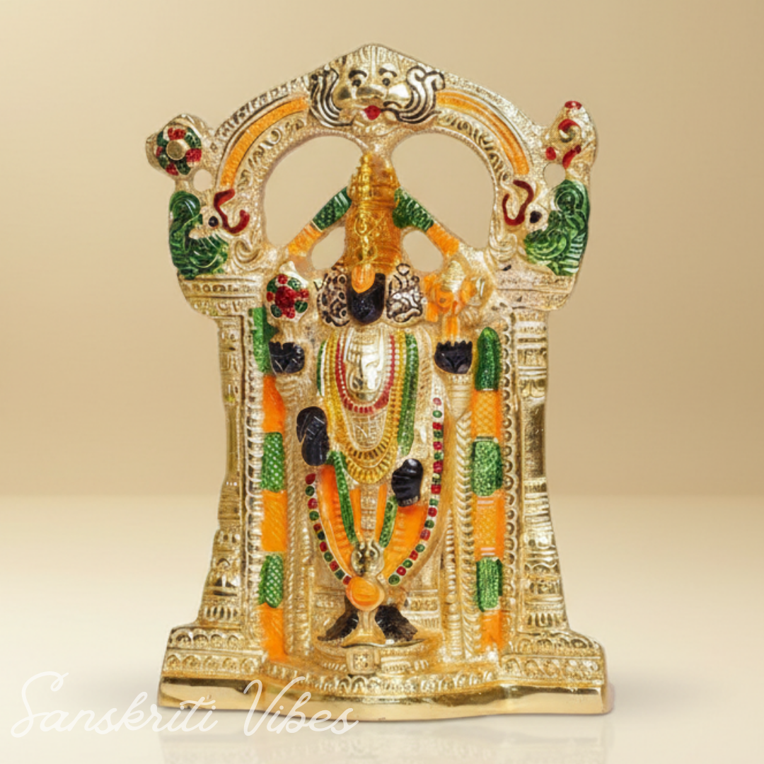 Tirupati Balaji Metal Decorative Statue | Gold-Plated Glossy Showpiece for Home Temple, Pooja Room & Office Desk