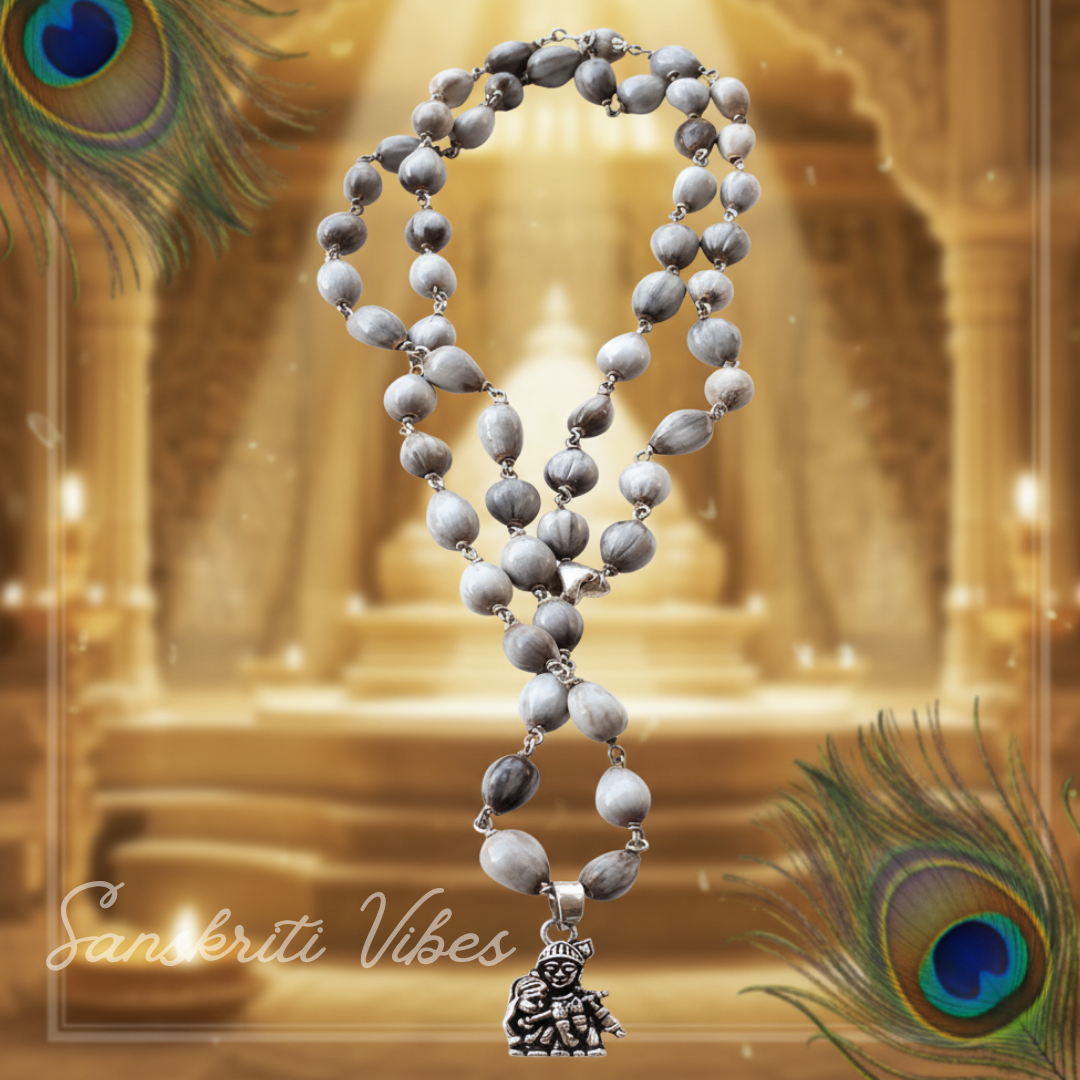 Krishna Pyari Vaijayanti Necklace Mala with Radha Krishna Locket Devotional Mala for Bhakti Meditation and Daily Wear 20 Inch