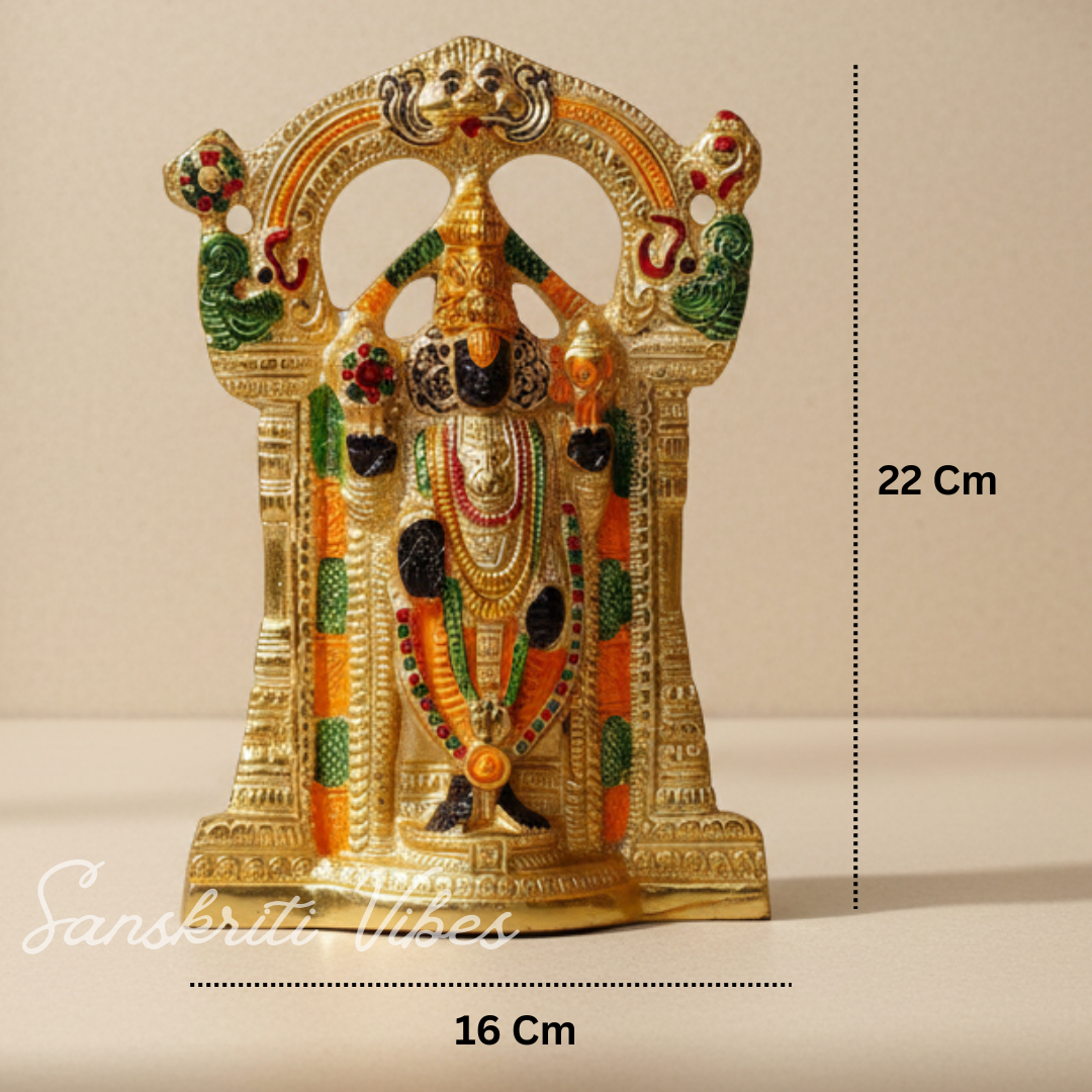 Tirupati Balaji Metal Decorative Statue | Gold-Plated Glossy Showpiece for Home Temple, Pooja Room & Office Desk