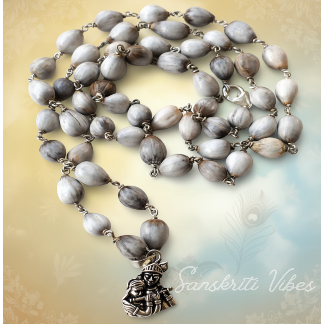 Krishna Pyari Vaijayanti Necklace Mala with Radha Krishna Locket Devotional Mala for Bhakti Meditation and Daily Wear 20 Inch
