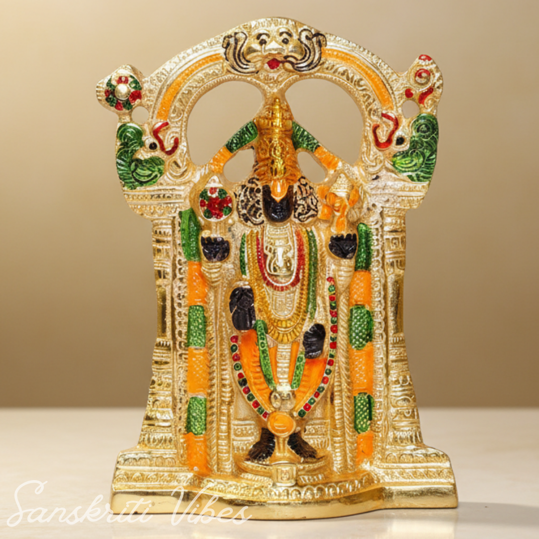 Tirupati Balaji Metal Decorative Statue | Gold-Plated Glossy Showpiece for Home Temple, Pooja Room & Office Desk