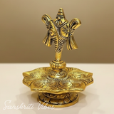 Tirupati Balaji Panch Mukhi Diya with Shanku Stand | Gold-Plated 5 Batti Metal Diya for Home & Office Pooja Room Decoration