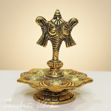 Tirupati Balaji Panch Mukhi Diya with Shanku Stand | Gold-Plated 5 Batti Metal Diya for Home & Office Pooja Room Decoration