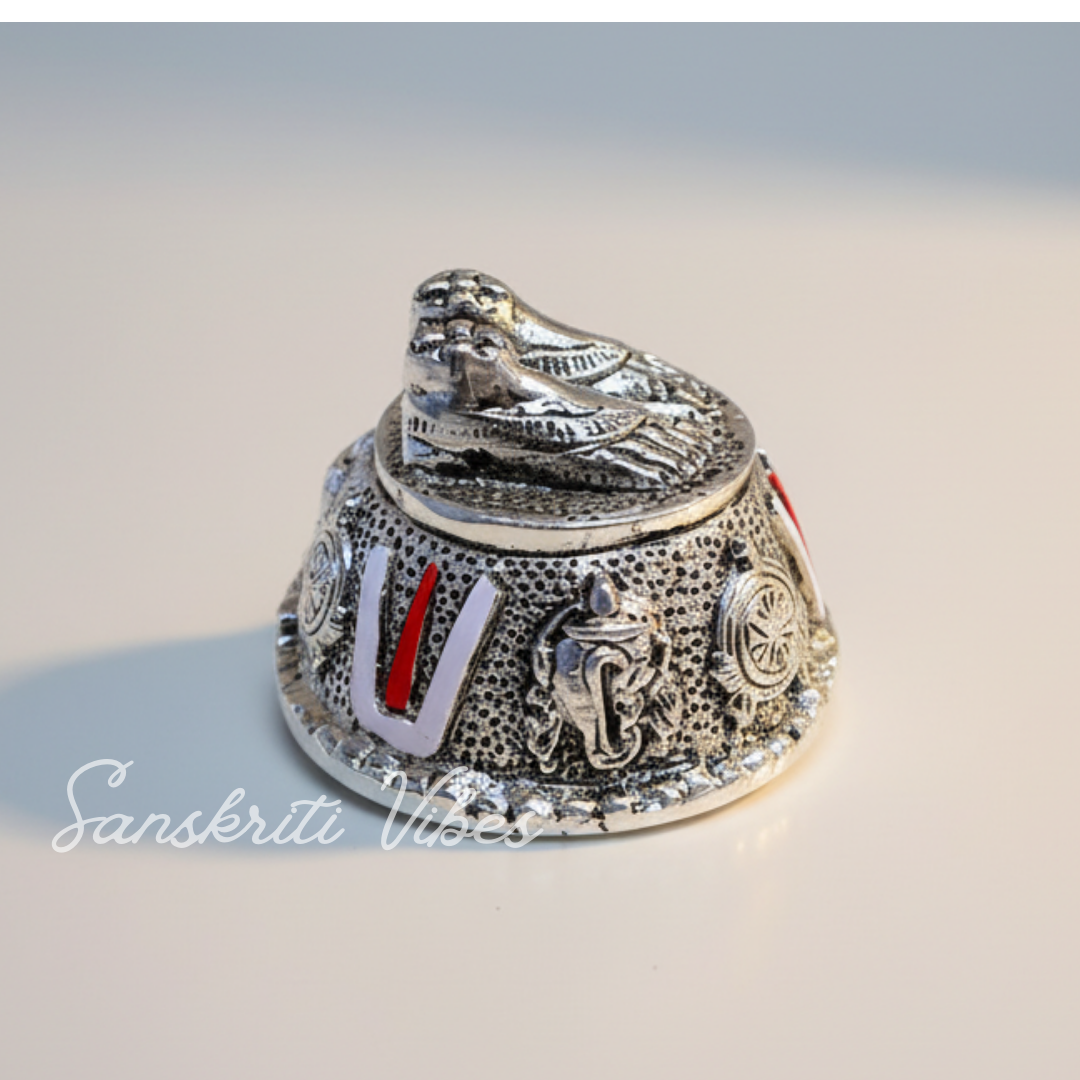 Tirupati Balaji Vishnu Charan Paduka Silver-Plated | Venkateswara Swami Shankh Chakra Tilak Namah Symbol for Home Temple & Car Dashboard