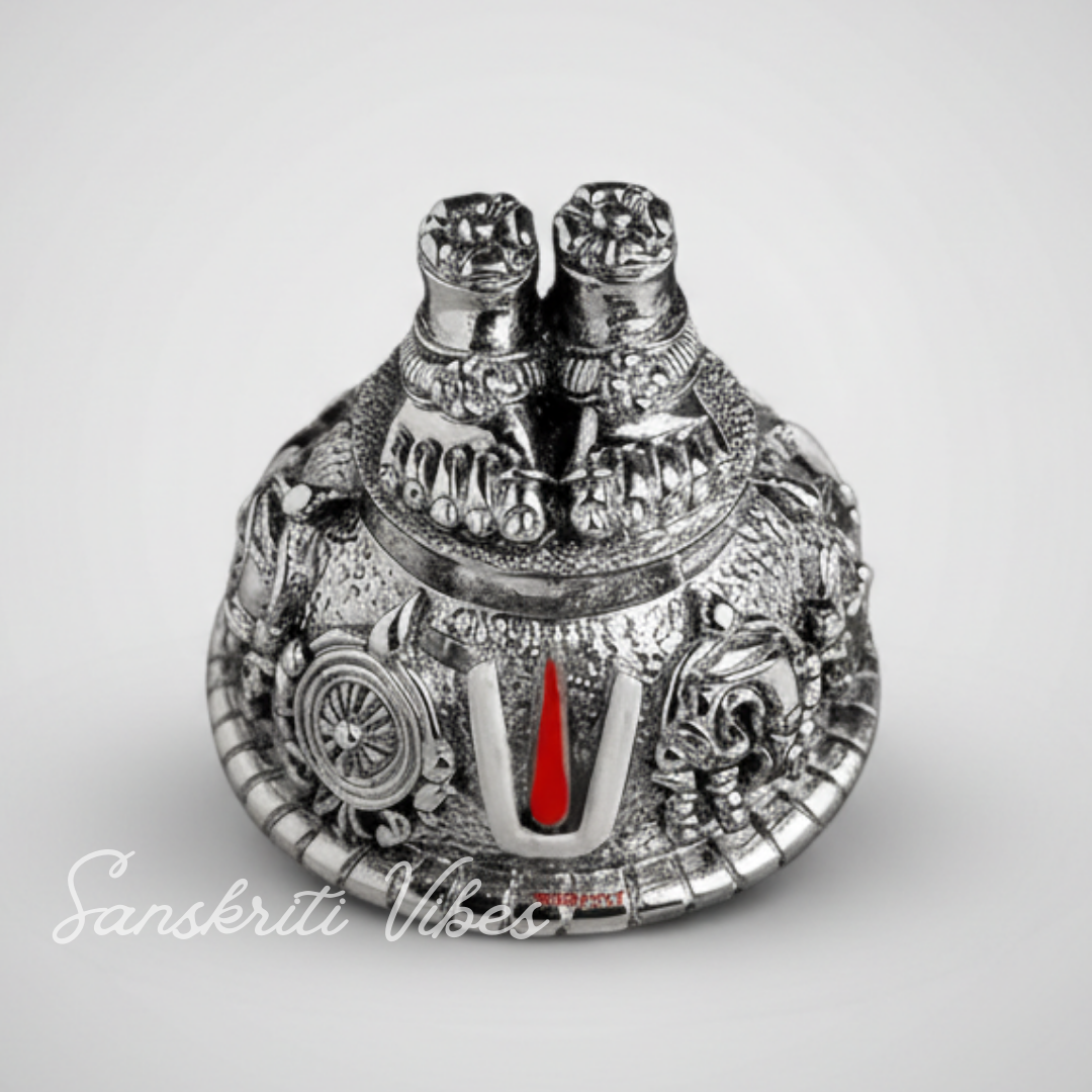 Tirupati Balaji Vishnu Charan Paduka Silver-Plated | Venkateswara Swami Shankh Chakra Tilak Namah Symbol for Home Temple & Car Dashboard
