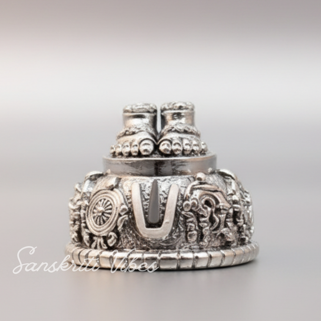 Tirupati Balaji Vishnu Charan Paduka Silver-Plated | Venkateswara Swami Shankh Chakra Tilak Namah Symbol for Home Temple & Car Dashboard