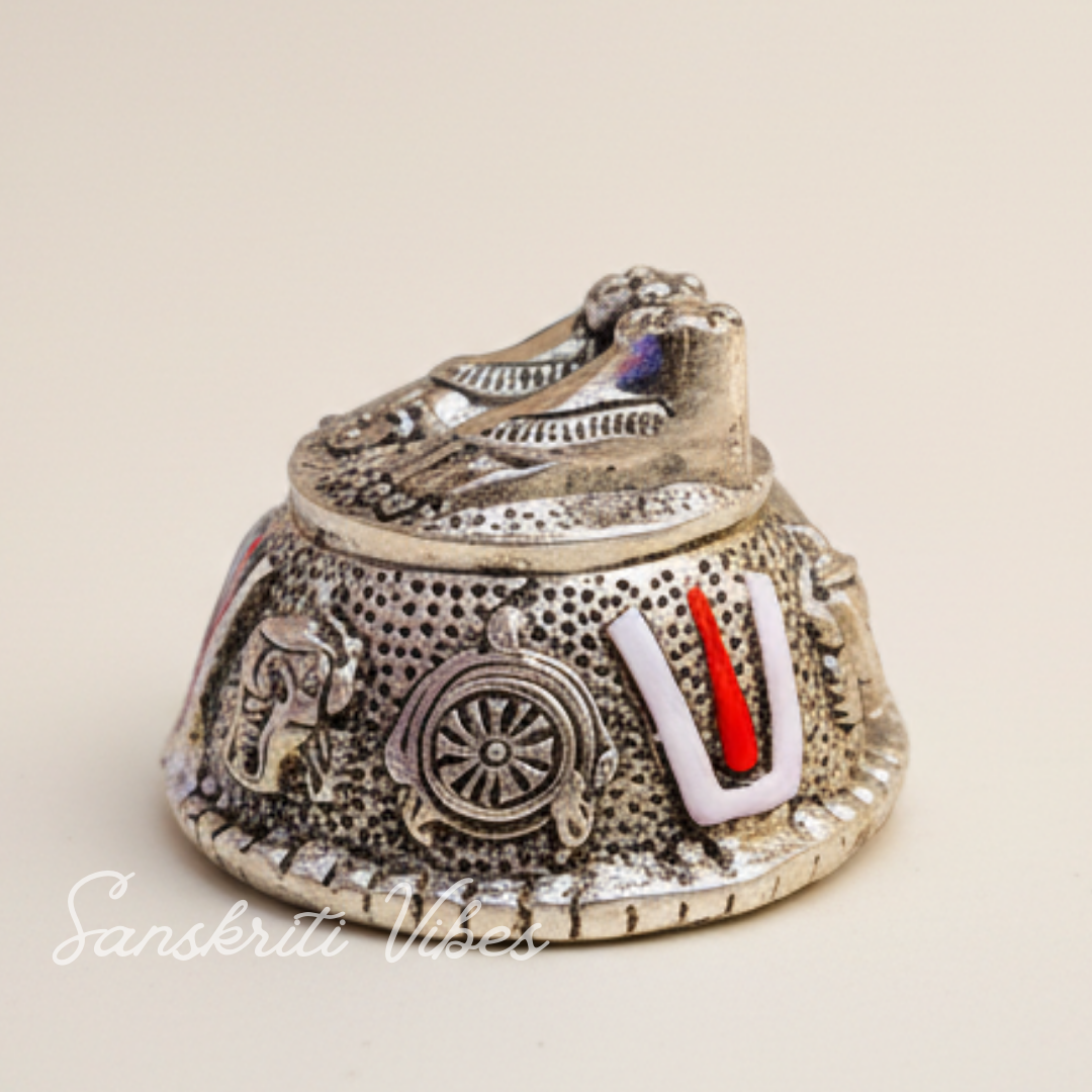 Tirupati Balaji Vishnu Charan Paduka Silver-Plated | Venkateswara Swami Shankh Chakra Tilak Namah Symbol for Home Temple & Car Dashboard