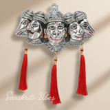 Metal Panchmukhi Hanuman Ji Murti for Door Entrance Statue Wall Hanging Showpiece with Silk Latakan in Gold Finish (Silver) - Sanskriti Vibes