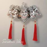 Metal Panchmukhi Hanuman Ji Murti for Door Entrance Statue Wall Hanging Showpiece with Silk Latakan in Gold Finish (Silver) - Sanskriti Vibes