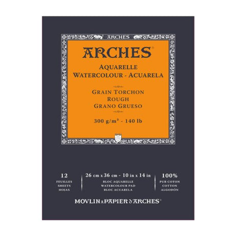 Arches Aquarelle Watercolour Rough Grain Paper Pad Open Stock 12 Sheets - Retail Maharaj