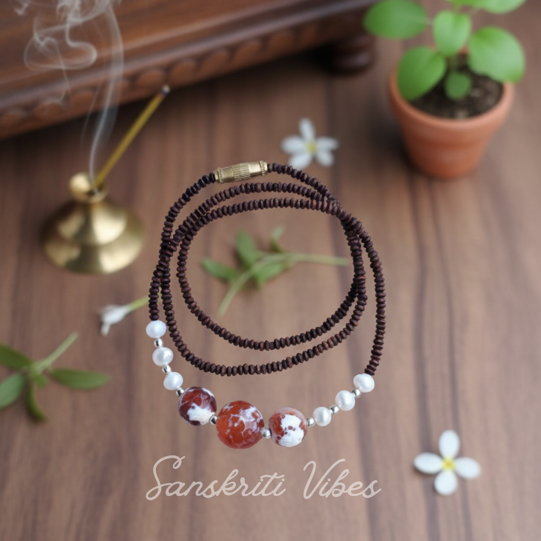 Original Black Tulsi Kanthi Mala with Real Pearl and 92.5 Silver | Handcrafted Spiritual Necklace for Peace, Protection and Positive Energy