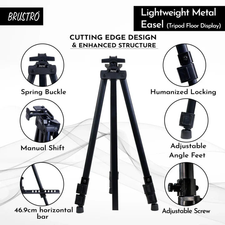 Brustro Lightweight Metal Easel Stand for Painting Display and Outdoor Use - Retail Maharaj
