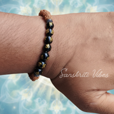 Rudraksha Natural Pyrite Stone Om Bracelet Adjustable Energy Protection Healing Wrist Band for Men and Women - Retail Maharaj