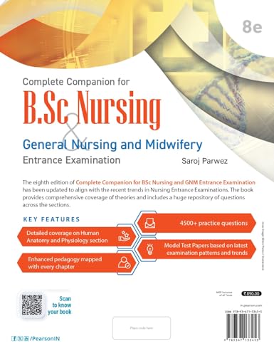 Complete Companion for BSc Nursing | General Nursing and Midwifery Entrance Examination | Over 300+ Diagrams | 5 Model Test Papers | 4500 Practice Questions | 8th Edition | - Pearson - Retail Maharaj