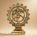 Lord Shiva Nataraj Dancing Statue Gold Aluminium Shiv Idol for Home Mandir Temple Puja Spiritual Vastu Decor 20 cm Handcrafted