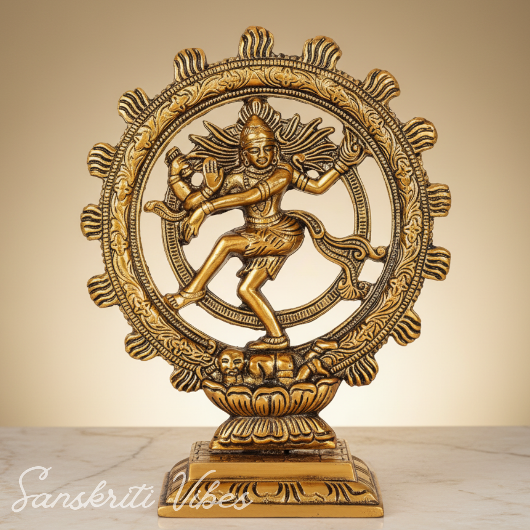 Lord Shiva Nataraj Dancing Statue Gold Aluminium Shiv Idol for Home Mandir Temple Puja Spiritual Vastu Decor 20 cm Handcrafted
