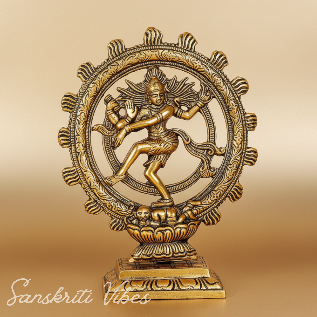 Lord Shiva Nataraj Dancing Statue Gold Aluminium Shiv Idol for Home Mandir Temple Puja Spiritual Vastu Decor 20 cm Handcrafted