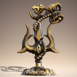 Metal Shiv Shakti Trishul with Damru Om Rudraksha Symbol Statue for Home Decor Puja Mandir Temple Vastu Spiritual Showpiece 9.5 cm