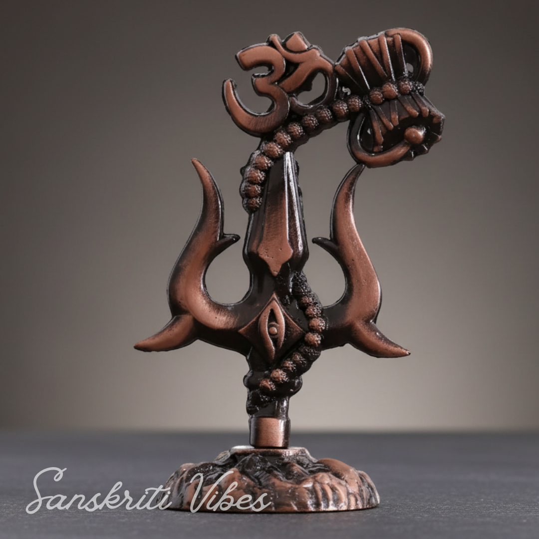 Metal Shiv Shakti Om Trishul Damru Rudraksha Symbol Idol Statue for Home Decor Mandir Temple Puja Vastu Showpiece Antique Finish 9.5 cm