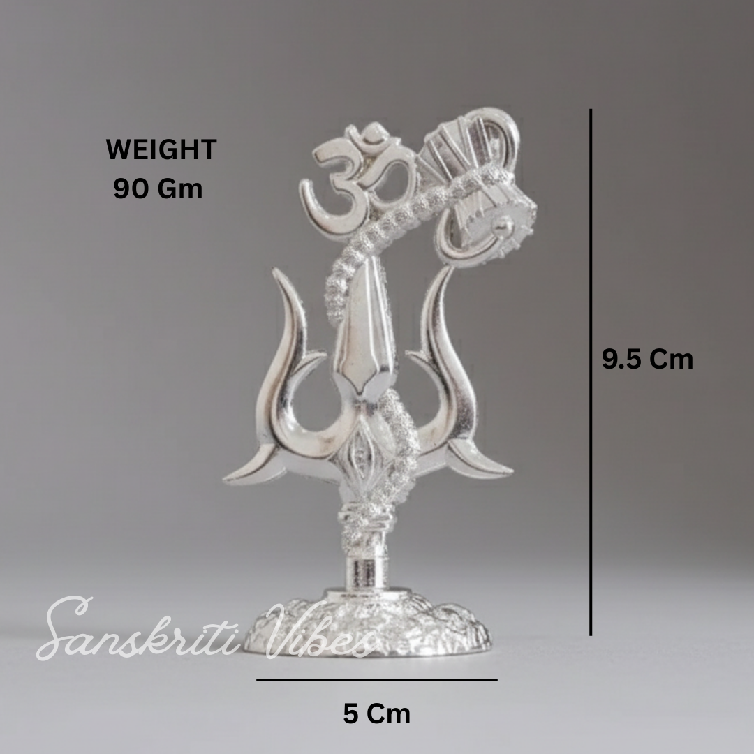 Metal Shiv Shakti Om Trishul Damru Rudraksha Symbol Idol Statue for Home Decor Mandir Puja Meditation Vastu Showpiece Antique Silver Finish 9.5 cm