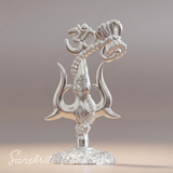 Metal Shiv Shakti Om Trishul Damru Rudraksha Symbol Idol Statue for Home Decor Mandir Puja Meditation Vastu Showpiece Antique Silver Finish 9.5 cm