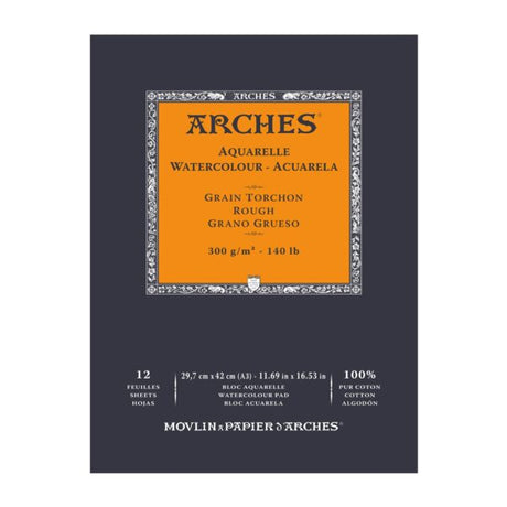 Arches Aquarelle Watercolour Rough Grain Paper Pad Open Stock 12 Sheets - Retail Maharaj
